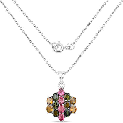 4.34 Carat Genuine Pink Tourmaline, Green Tourmaline & Brown Tourmaline .925 Sterling Silver Pendant