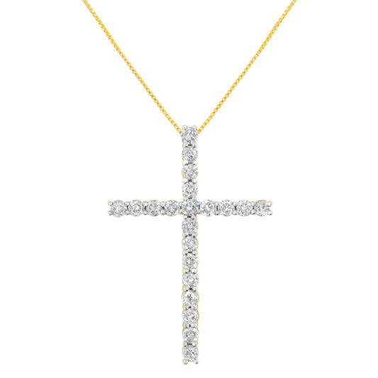 Pendentif croix en or jaune 10K plaqué argent sterling 925 avec diamants ronds de 4,0 carats (couleur J-K, pureté I1-I2) - 45,7 cm