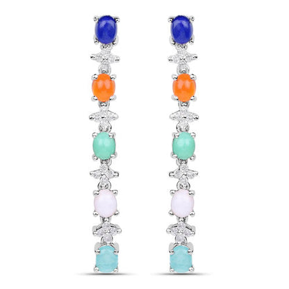 4.40 Carat Genuine Multi Stone .925 Sterling Silver Earrings