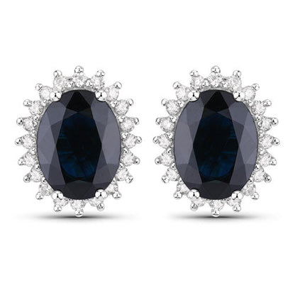3.32 Carat Genuine Blue Sapphire and White Diamond 14K White Gold Earrings