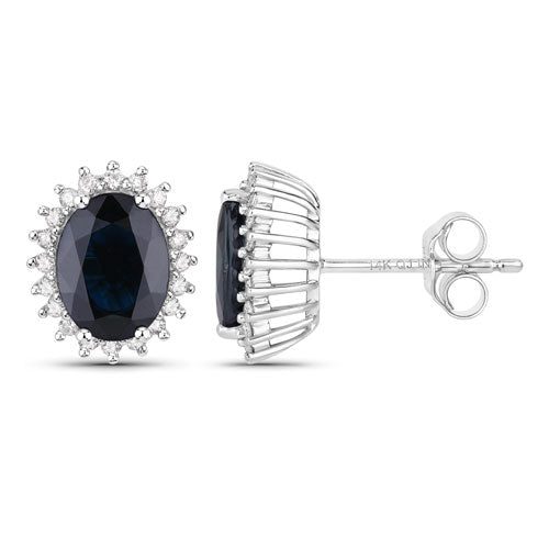 3.32 Carat Genuine Blue Sapphire and White Diamond 14K White Gold Earrings