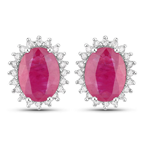 3.14 Carat Genuine Ruby and White Diamond 14K White Gold Earrings