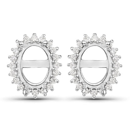 0.26 Carat Genuine White Diamond 14K White Gold Semi Mount Earrings - holds 8x6mm Oval Gemstones