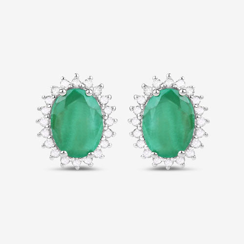 2.66 Carat Genuine Zambian Emerald and White Diamond 10K White Gold Earrings