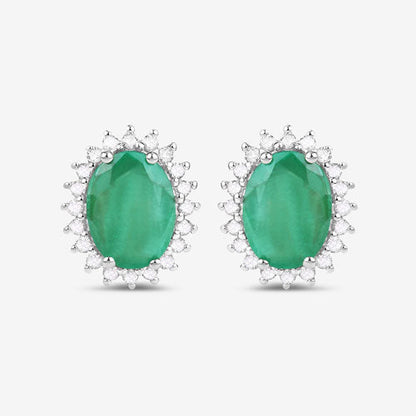 2.66 Carat Genuine Zambian Emerald and White Diamond 10K White Gold Earrings