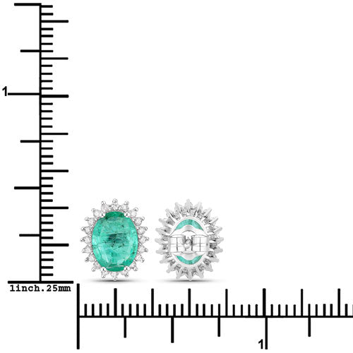 2.66 Carat Genuine Zambian Emerald and White Diamond 14K White Gold Earrings