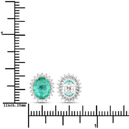 2.66 Carat Genuine Zambian Emerald and White Diamond 14K White Gold Earrings