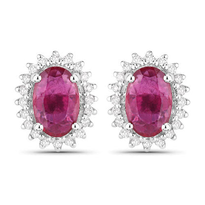 1.16 Carat Genuine Ruby and White Diamond 14K White Gold Earrings