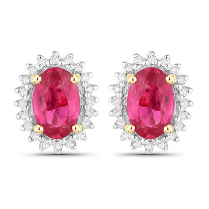 1.16 Carat Genuine Ruby and White Diamond 14K Yellow Gold Earrings