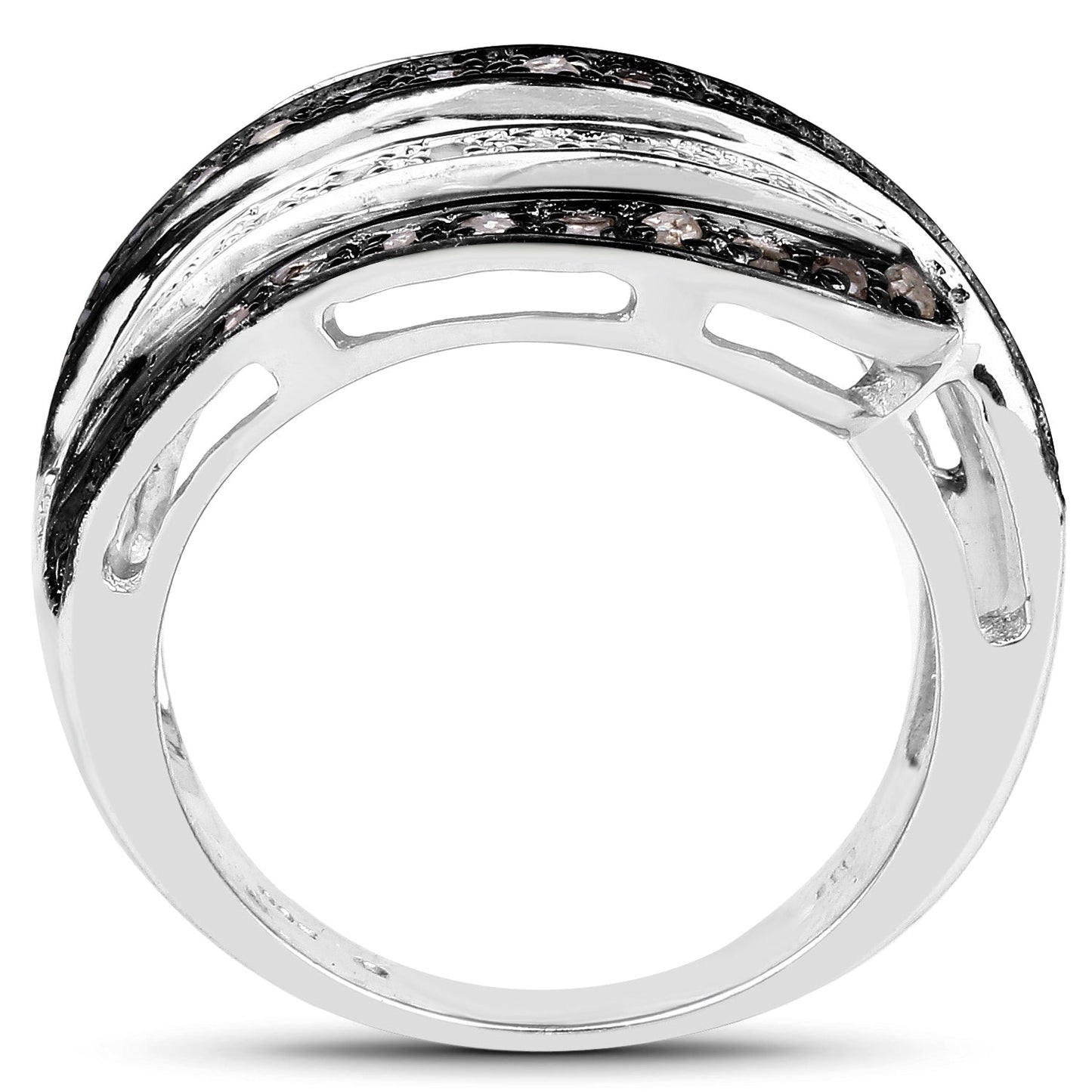 0.80 Carat Genuine Brown Diamond and White Diamond .925 Sterling Silver Ring