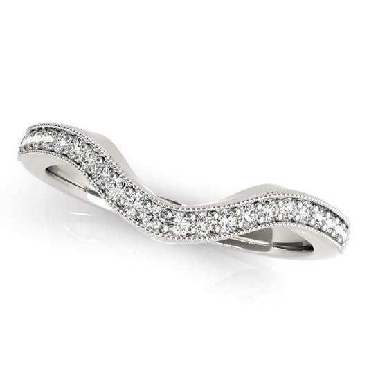 Alliance de mariage courbée en or blanc 14 carats, bordure milgrainée, avec diamants (0,20 carat total)