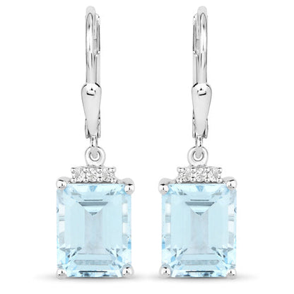 7.91 Carat Genuine Blue Topaz and White Topaz .925 Sterling Silver Earrings