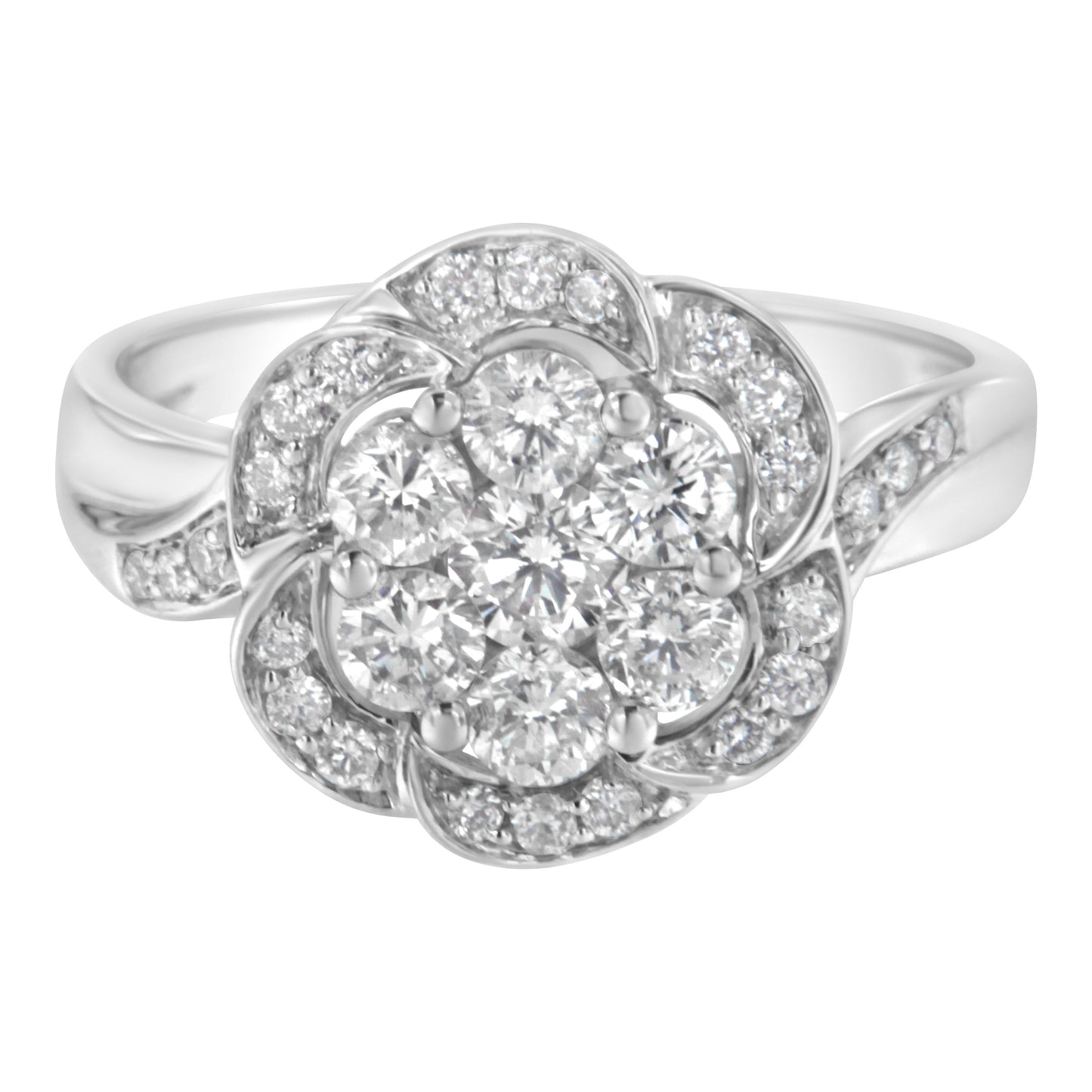 14K White Gold Floral Cluster Diamond Ring (1.0 Cttw, H-I Color, SI2-I1 Clarity) - Size 6