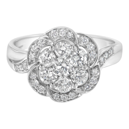 14K White Gold Floral Cluster Diamond Ring (1.0 Cttw, H-I Color, SI2-I1 Clarity) - Size 6