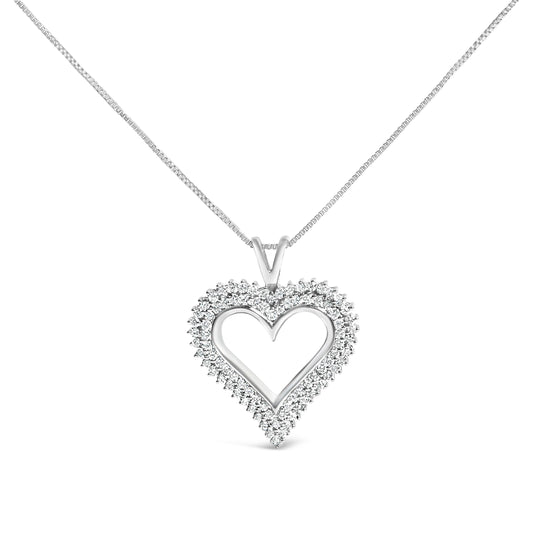 .925 Sterling Silver 1.00 Cttw Lab-Grown Diamond Open Heart Pendant Necklace (F-G Color, VS1-VS2 Clarity) - 18" Inches