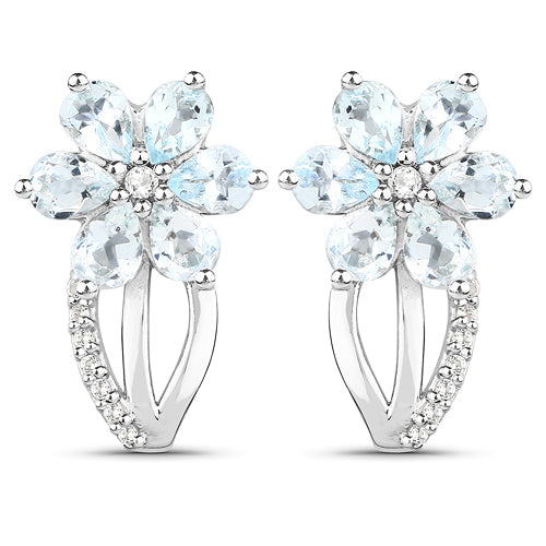 1.54 Carat Genuine Aquamarine and White Topaz .925 Sterling Silver Earrings