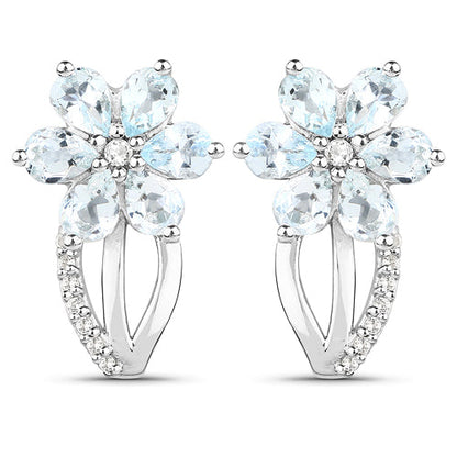 1.54 Carat Genuine Aquamarine and White Topaz .925 Sterling Silver Earrings