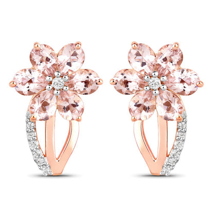 1.66 Carat Genuine Morganite and White Topaz .925 Sterling Silver Earrings