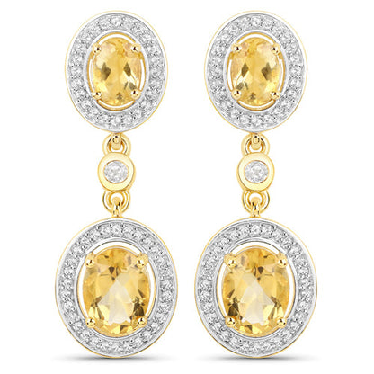 18K Yellow Gold Plated 5.70 Carat Genuine Citrine and White Topaz .925 Sterling Silver Earrings