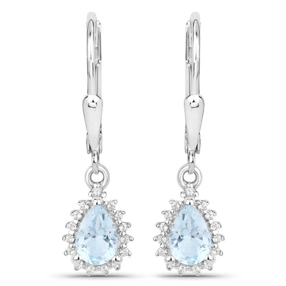 2.00 Carat Genuine Blue Topaz and White Topaz .925 Sterling Silver Jewelry Set