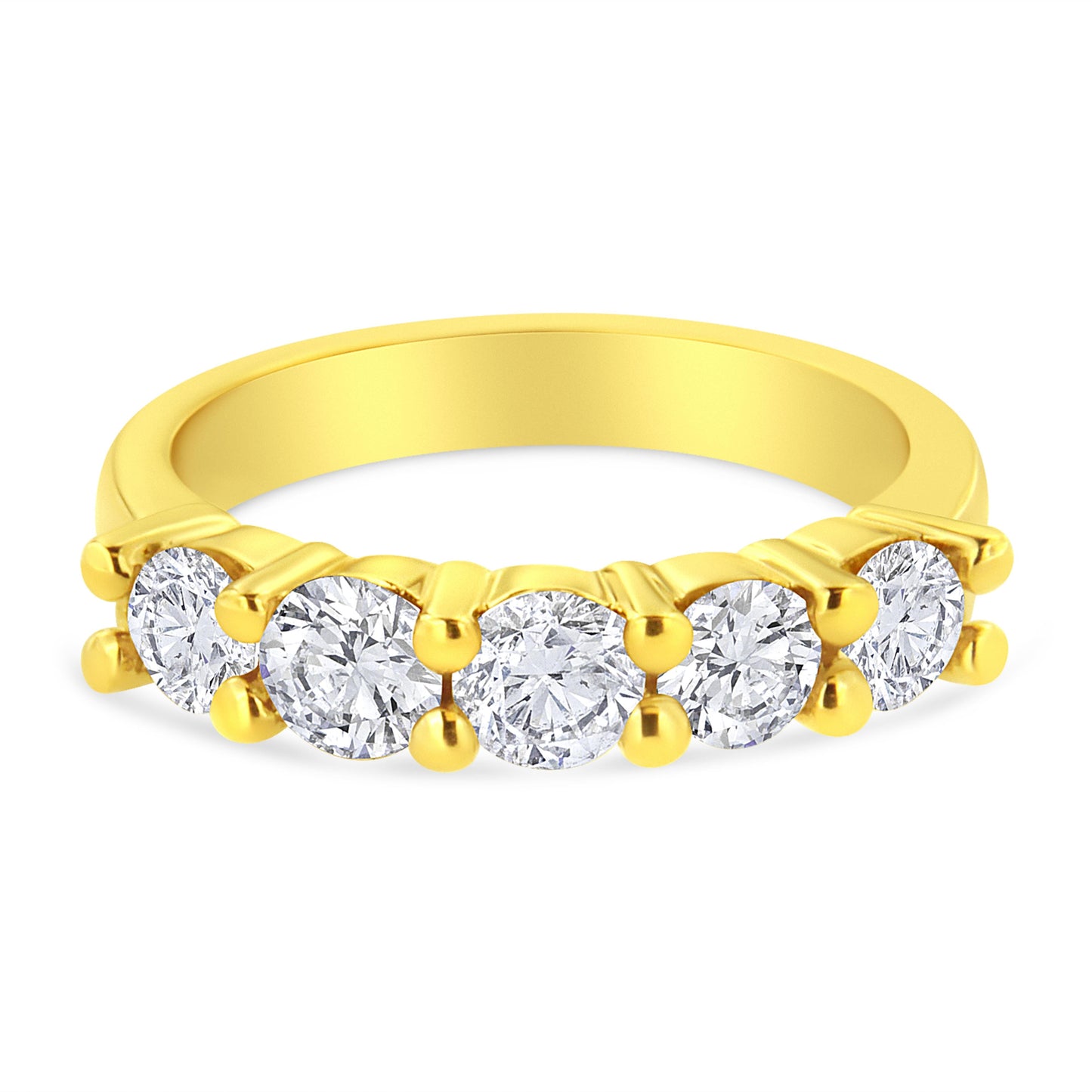14K Yellow Gold Plated .925 Sterling Silver 1 1/2 Cttw Shared Prong Set Brilliant Round-Cut Diamond Anniversary or Wedding Band Ring (K-L Color, SI2-I1 Clarity) - Size 7