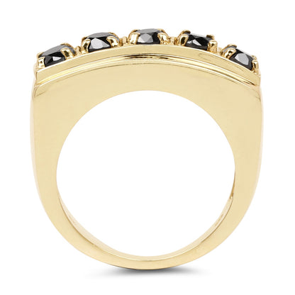14K Yellow Gold Plated 1.25 Carat Genuine Black Diamond .925 Sterling Silver Ring