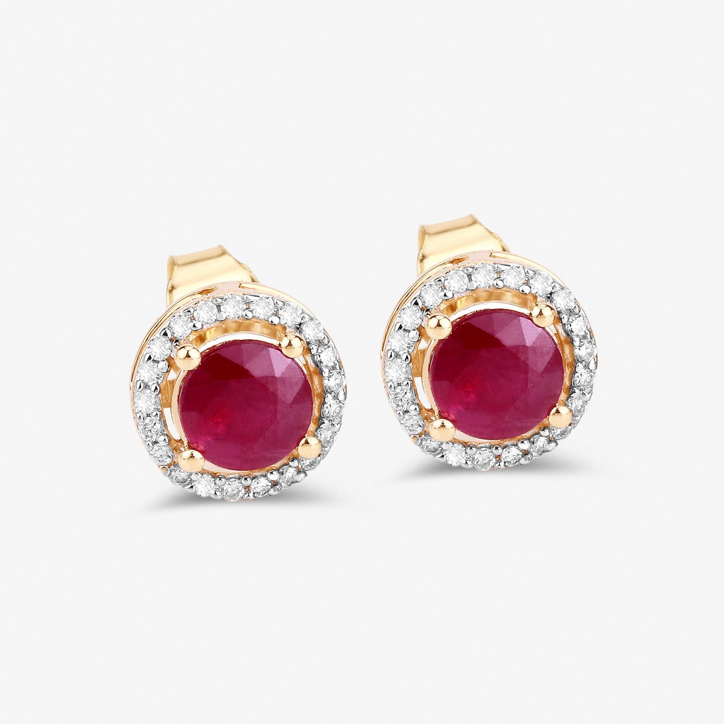 1.22 Carat Genuine Ruby and White Diamond 14K Yellow Gold Earrings