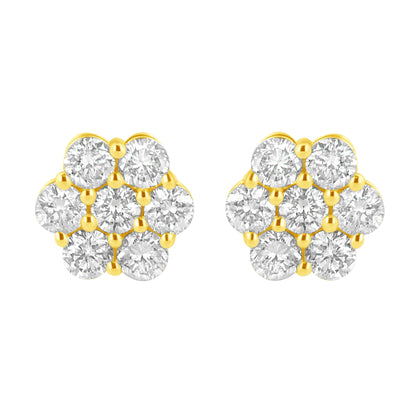 14K Yellow Gold 1.0 Cttw Diamond Flower Earring (J-K Color, I1-I2 Clarity)