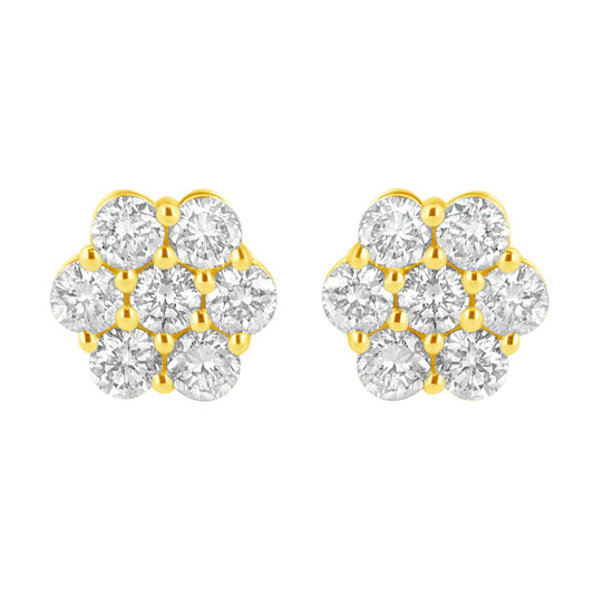 Boucles d'oreilles fleur en or jaune 14 carats avec diamants 1,0 Cttw (couleur J-K, pureté I1-I2)