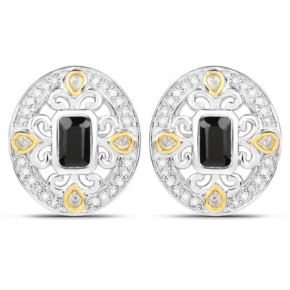 0.93 Carat Genuine Blue Sapphire and White Diamond .925 Sterling Silver Earrings