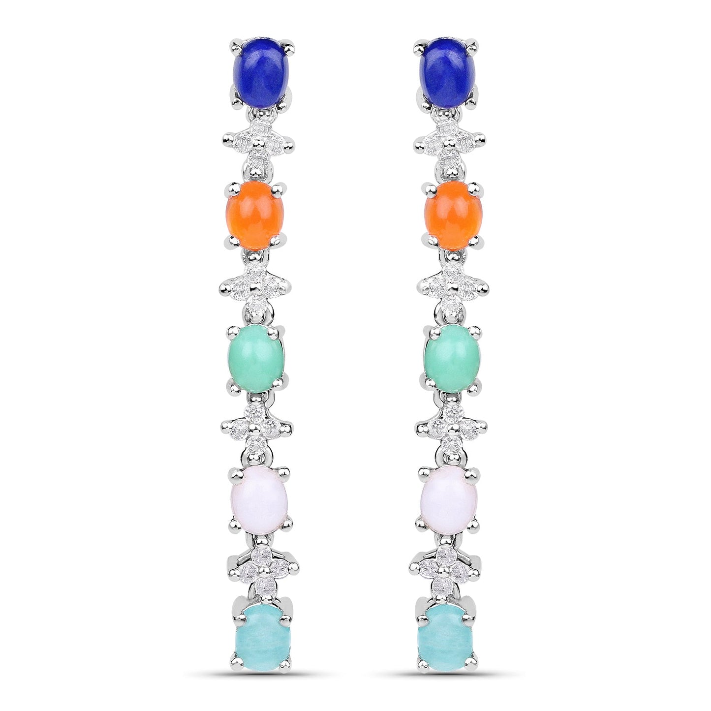 4.40 Carat Genuine Multi Stone .925 Sterling Silver Earrings