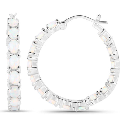 2.05 Carat Genuine Created Opal .925 Sterling Silver Earrings