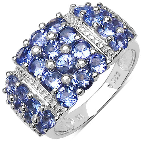 Bague en argent sterling 925 et tanzanite véritable de 2,06 carats