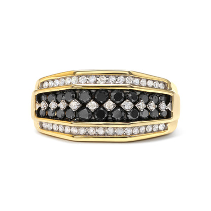 Men's 14K Yellow Gold Plated .925 Sterling Silver 1 1/2 Cttw White and Black Treated Diamond Cluster Ring (Black / I-J Color, I2-I3 Clarity) - Size 10