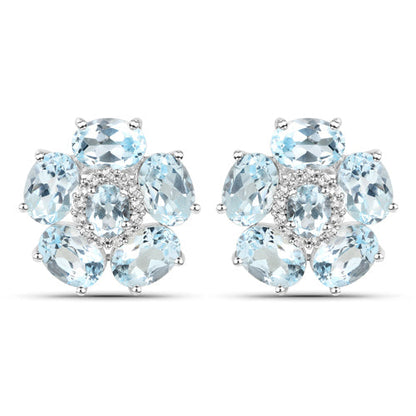 18K White Gold Plated 10.48 Carat Genuine Blue Topaz and White Topaz .925 Sterling Silver Earrings