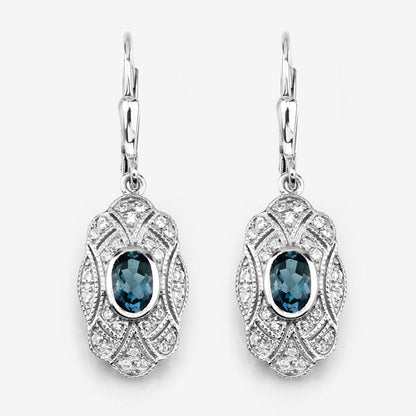 1.32 Carat Genuine London Blue Topaz and White Topaz .925 Sterling Silver Earrings