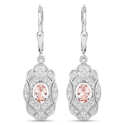 1.04 Carat Genuine Morganite and White Topaz .925 Sterling Silver Earrings