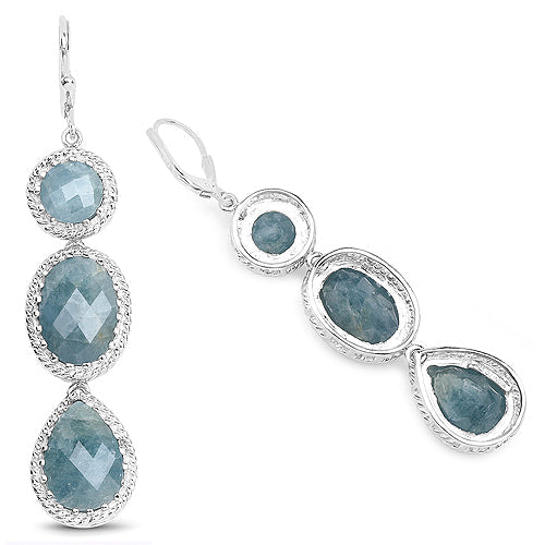 21.32 Carat Genuine Milky Aquamarine .925 Sterling Silver Earrings