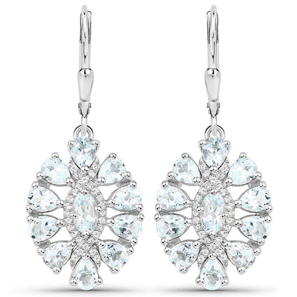2.93 Carat Genuine Aquamarine and White Topaz .925 Sterling Silver Earrings