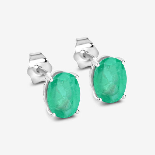 2.40 Carat Genuine Zambian Emerald 10K White Gold Earrings