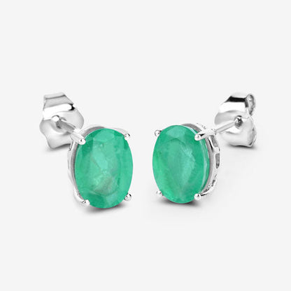 2.40 Carat Genuine Zambian Emerald 10K White Gold Earrings