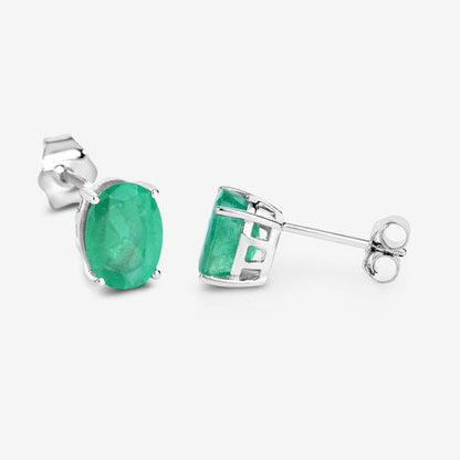 2.40 Carat Genuine Zambian Emerald 10K White Gold Earrings