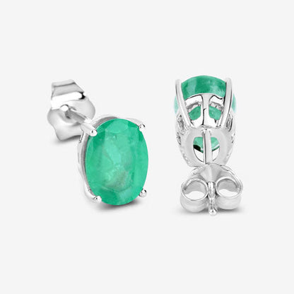 2.40 Carat Genuine Zambian Emerald 10K White Gold Earrings