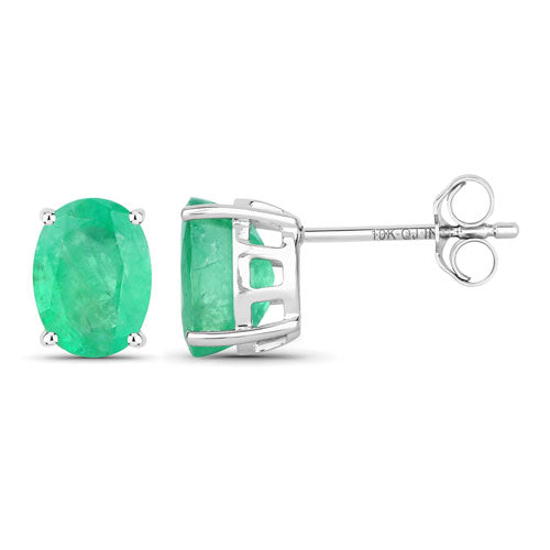 2.40 Carat Genuine Zambian Emerald 10K White Gold Earrings