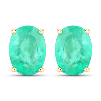 2.40 Carat Genuine Zambian Emerald 10K Yellow Gold Earrings