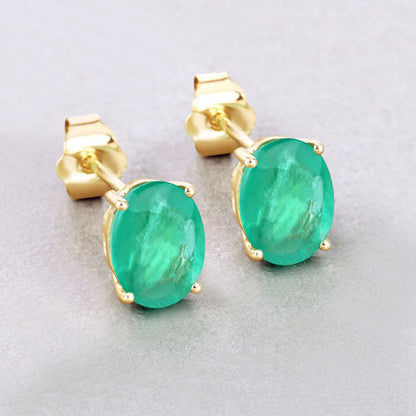 2.40 Carat Genuine Zambian Emerald 10K Yellow Gold Earrings