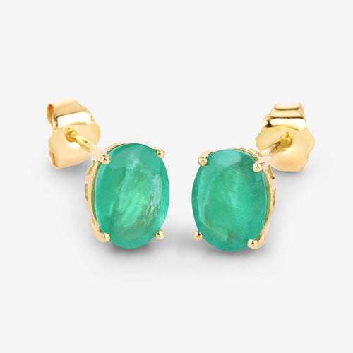 2.40 Carat Genuine Zambian Emerald 10K Yellow Gold Earrings