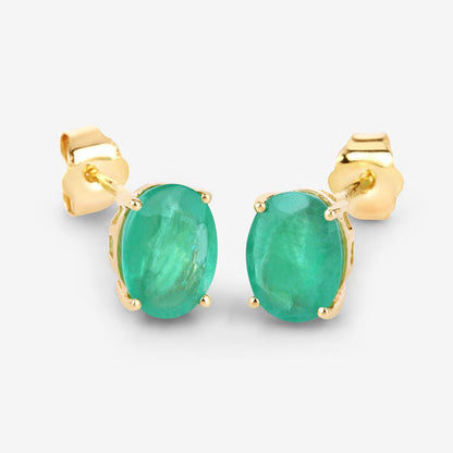 2.40 Carat Genuine Zambian Emerald 10K Yellow Gold Earrings