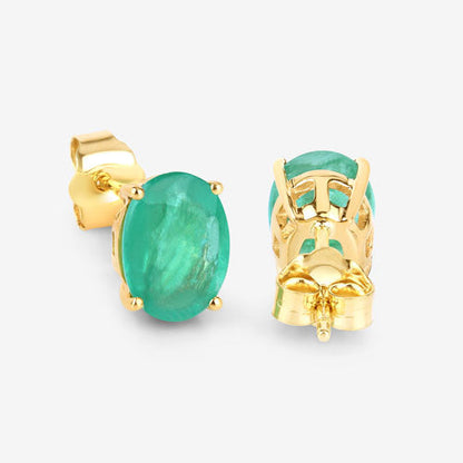 2.40 Carat Genuine Zambian Emerald 10K Yellow Gold Earrings
