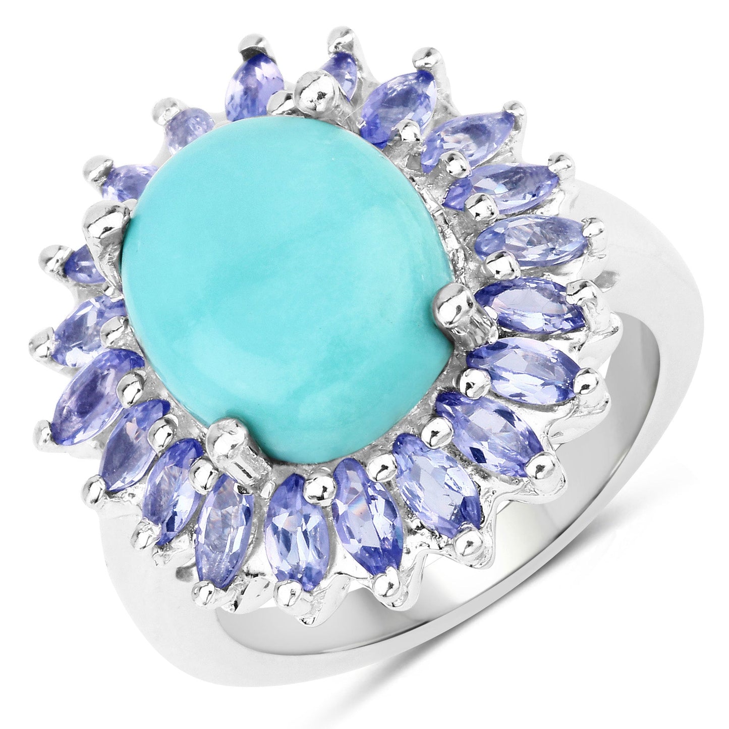 6.10 Carat Genuine Larimar and Tanzanite .925 Sterling Silver Ring